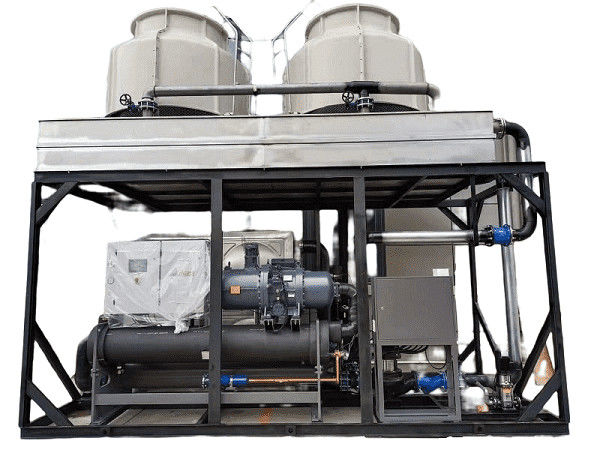 100hp Chiller o niskiej temperaturze typu śrubowego, schłodzony wodą, z podwójnymi sprężarkami Hanbell do wtryskowania